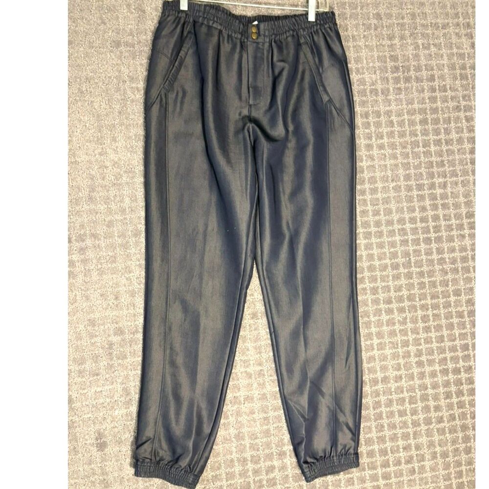 Nanette Lepore Black size 8 womens pants Tencel shiny jogger snap waist